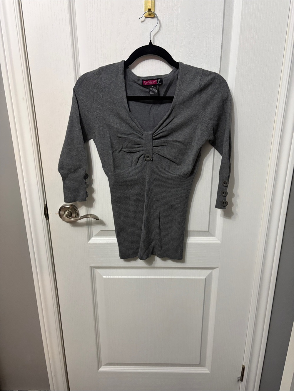 Say what Charcoal Bow-Front Knit Sweater